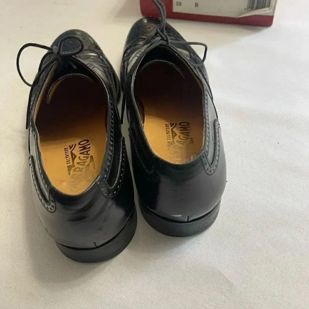 Salvatore Ferragamo Sondrio Black Leather Oxfords Shoes Size 10 B